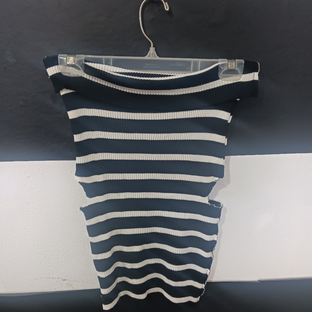 Women Black & White Striped Off Shoulder Top - Picture 2 of 14